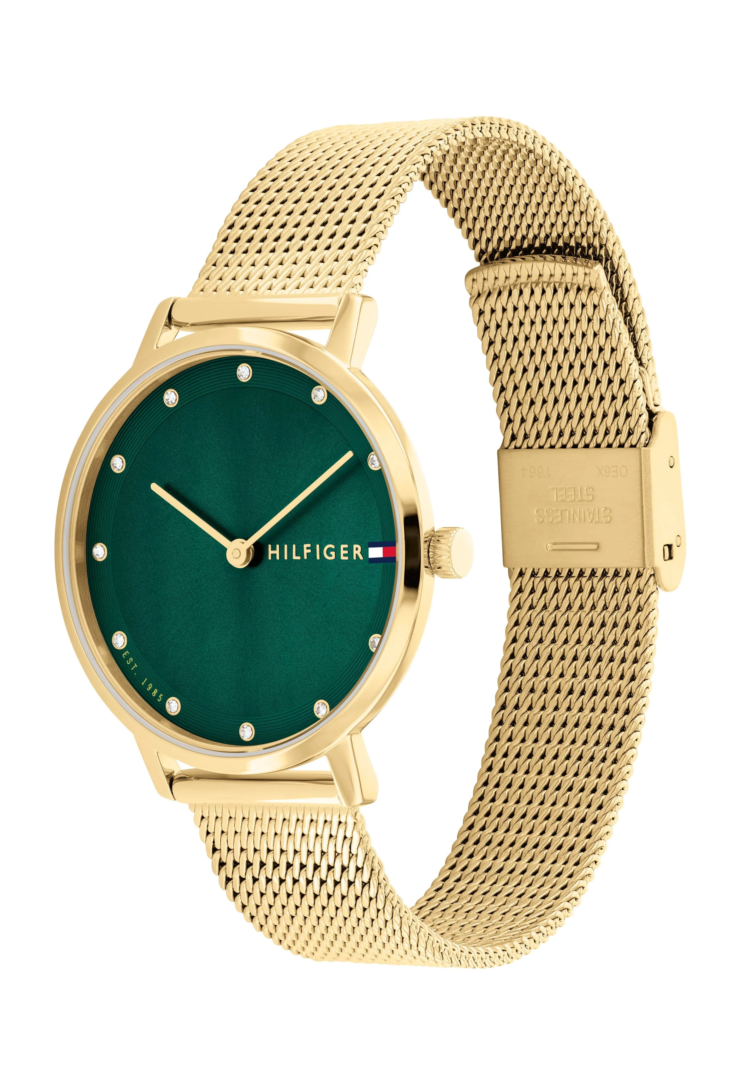 Tommy Hilfiger Ladies Pippa Green Dial Mesh Bracelet