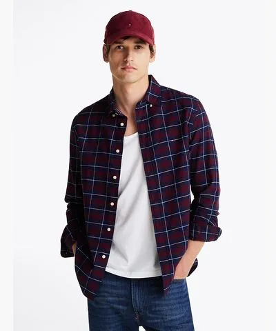 Tommy Hilfiger Men's Regular Fit Plaid Brushed Flannel Shirt