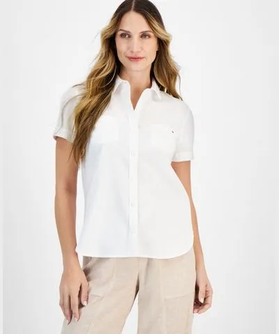 Tommy Hilfiger Tommy Hilfiger. Women's Linen-Blend Short-Sleeve Shirt