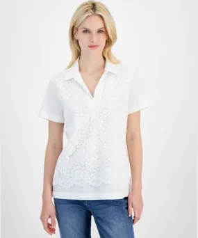 Tommy Hilfiger Women's Lace-Front Short-Sleeve Shirt