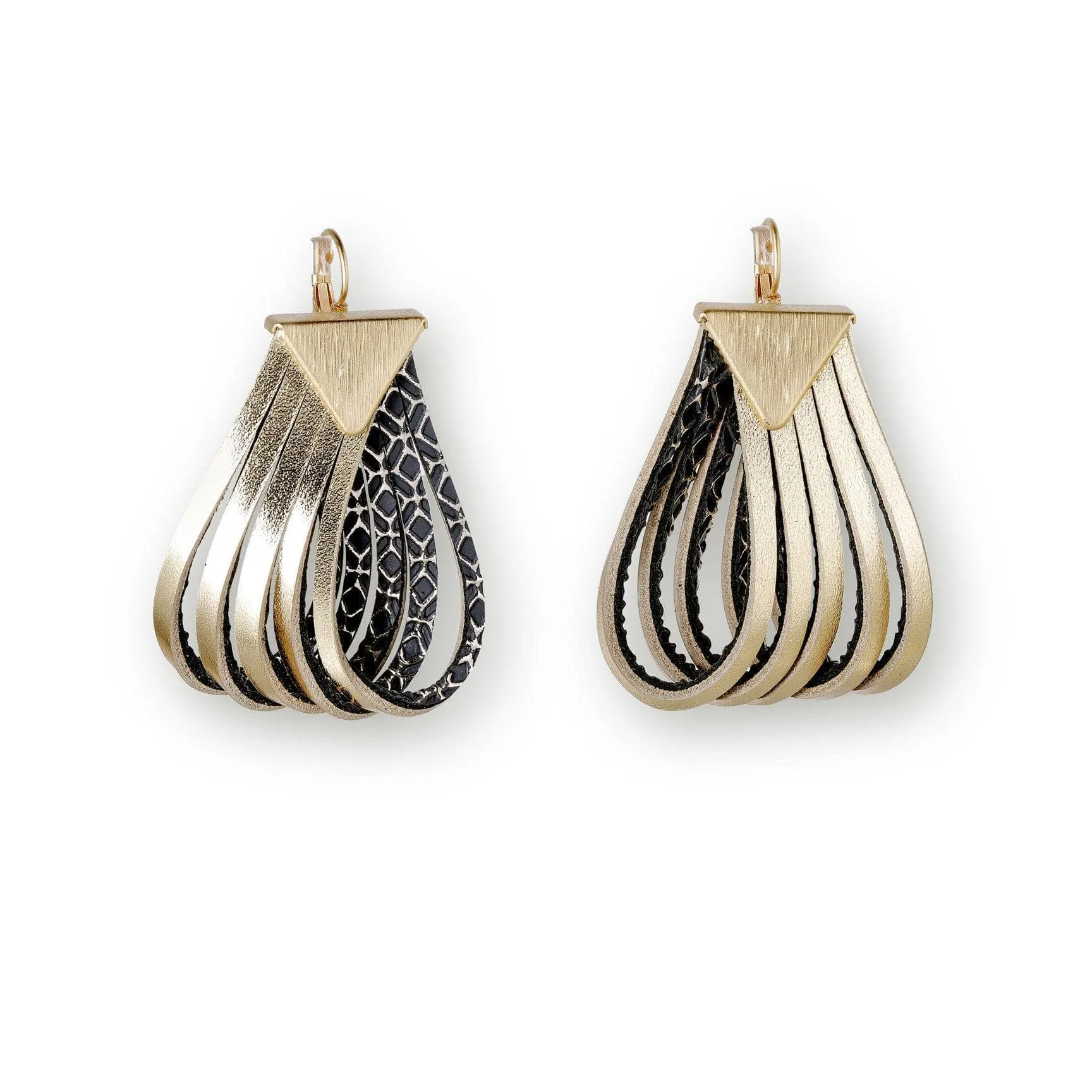 Twist large gold leather earrings