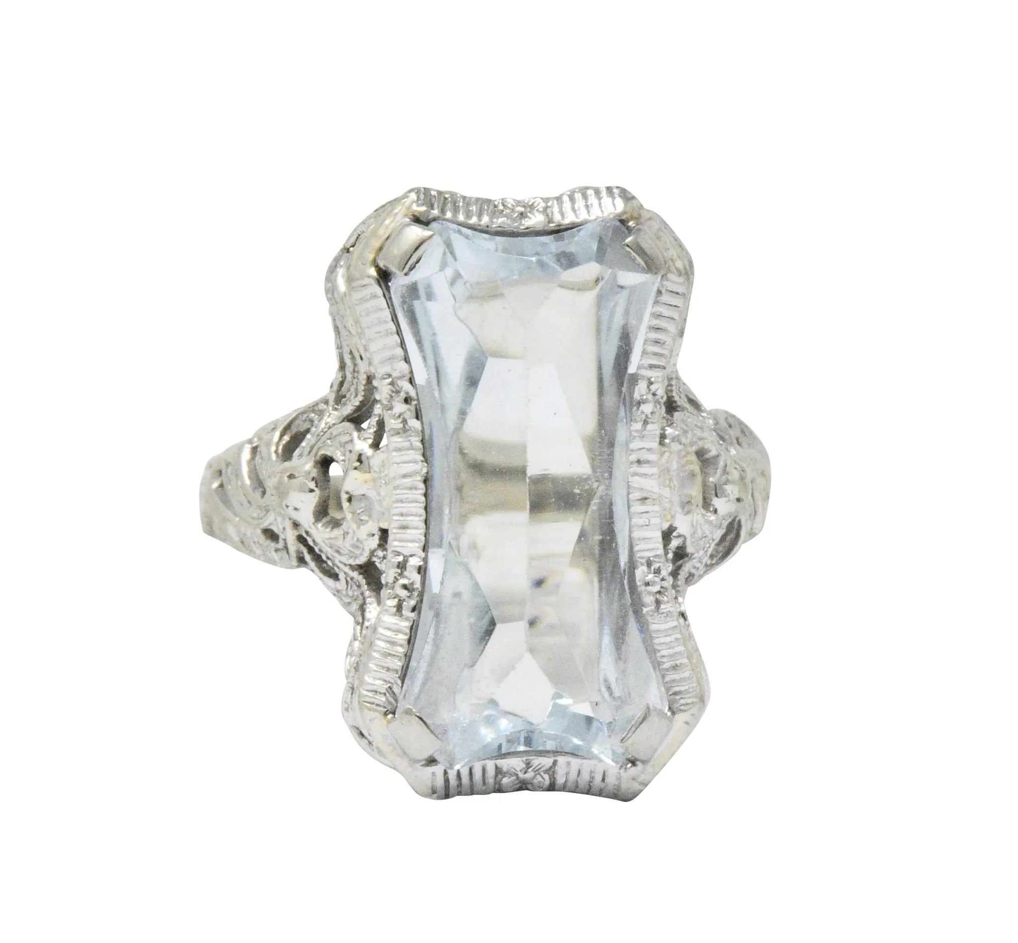 Unique Vintage Art Deco Aquamarine 14 Karat White Gold Ring