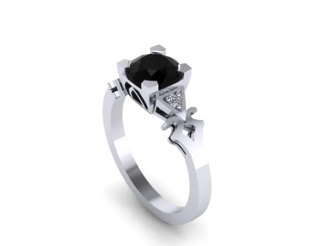 Unique Vintage Engagement Ring 6.5mm Genuine Black Diamond Center 14K White Gold Diamond Wedding Ring Estate Fine Jewelry Bridal