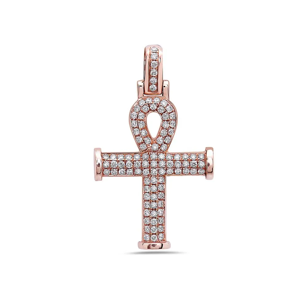 Unisex 14K Rose Gold Ankh Pendant with 0.70 CT Diamonds