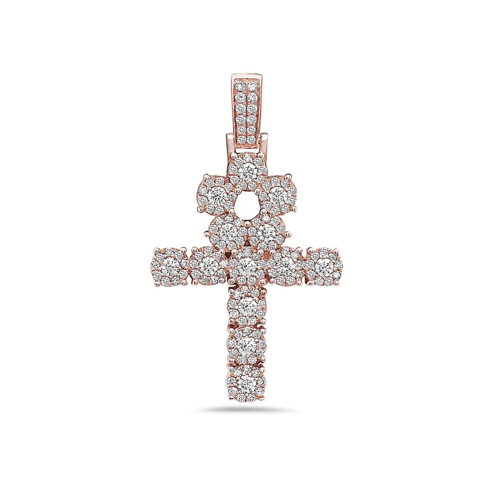 Unisex 14K Rose Gold Ankh Pendant with 1.85 CT Diamonds