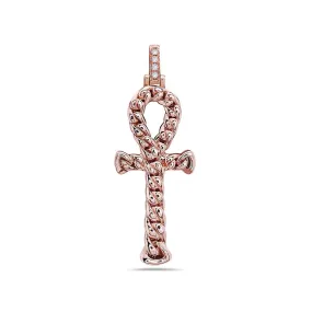 Unisex 14K Rose Gold Chain Link Ankh Pendant with 0.05 CT Diamonds