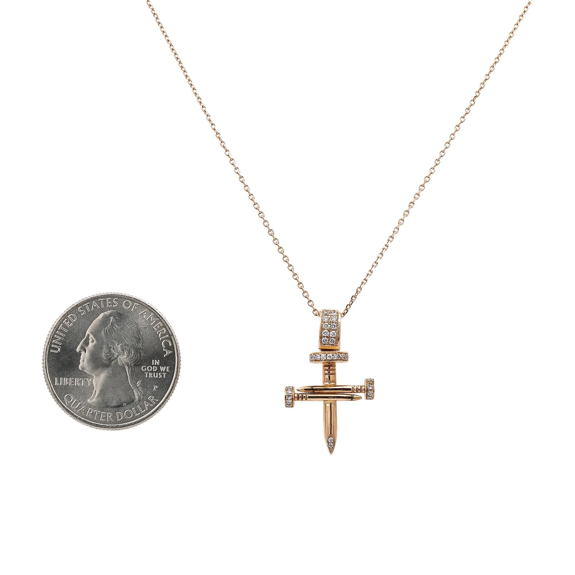 Unisex 14K Yellow Gold Cross of Nails Pendant with 0.16 CT Diamonds