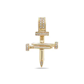 Unisex 14K Yellow Gold Cross of Nails Pendant with 0.16 CT Diamonds