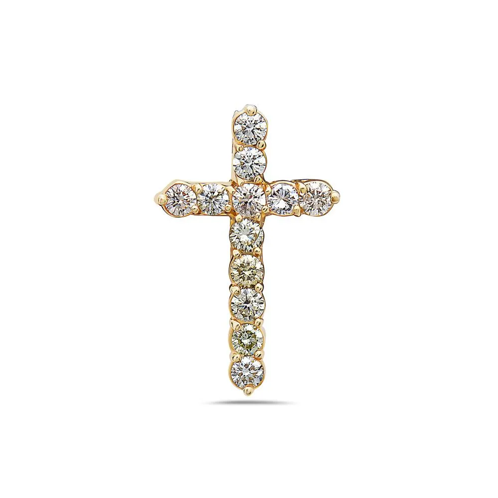 Unisex 14K Yellow Gold Cross Pendant with 2.50 CT Diamonds