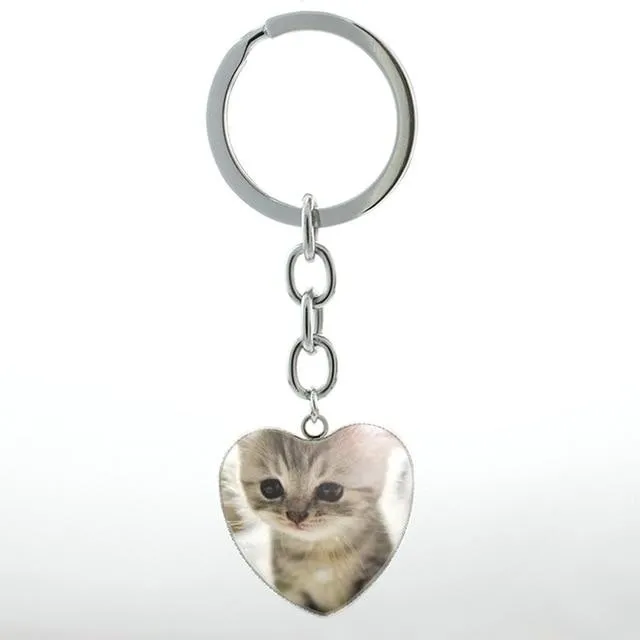 Unisex Cute White Scottish Burmese Tabby Cat Animal Fold Keychain Jewelry