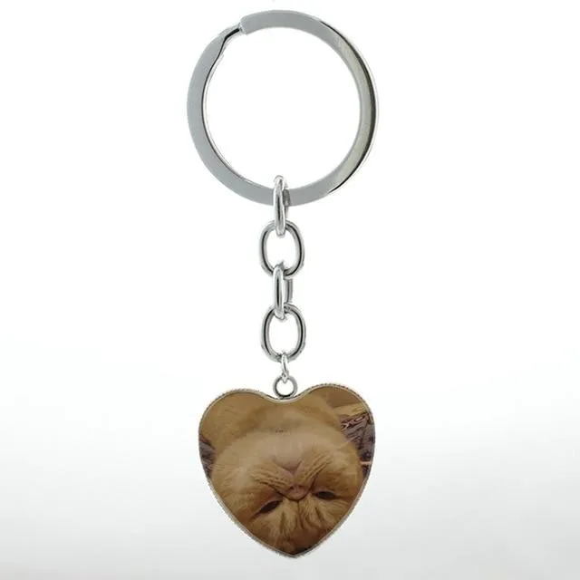 Unisex Cute White Scottish Burmese Tabby Cat Animal Fold Keychain Jewelry