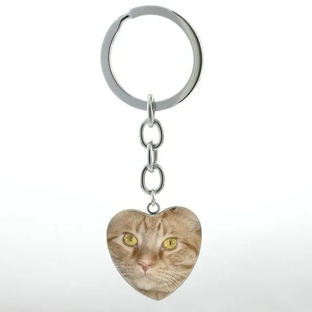 Unisex Cute White Scottish Burmese Tabby Cat Animal Fold Keychain Jewelry