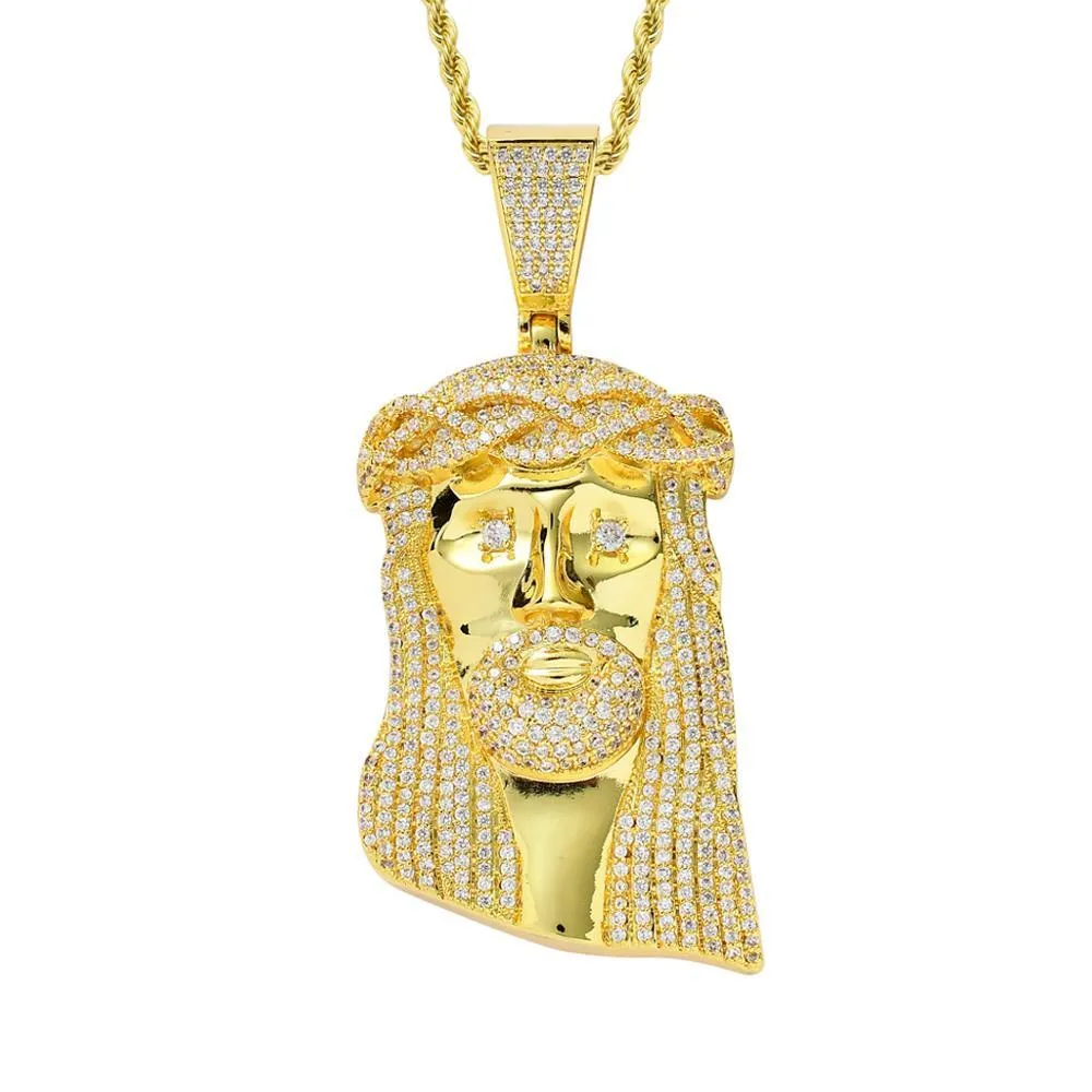 Unisex Iced Out Cz Stone Jesus Corolla Big Pendant Necklace with Chain