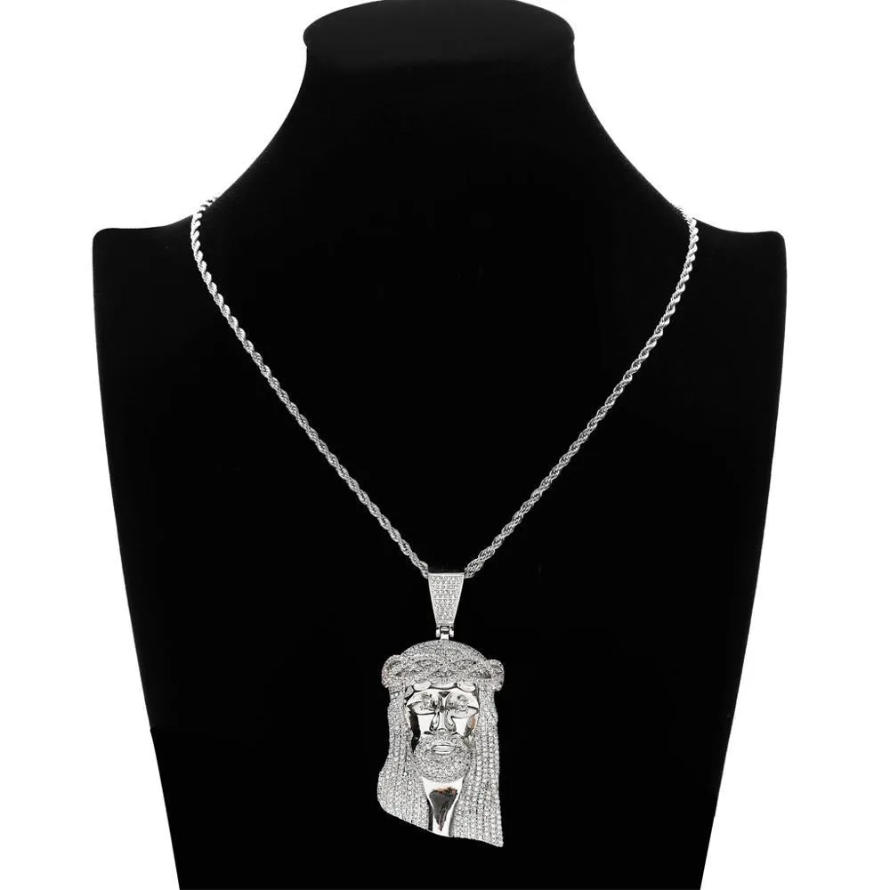 Unisex Iced Out Cz Stone Jesus Corolla Big Pendant Necklace with Chain