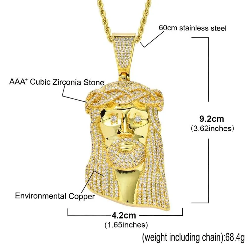 Unisex Iced Out Cz Stone Jesus Corolla Big Pendant Necklace with Chain