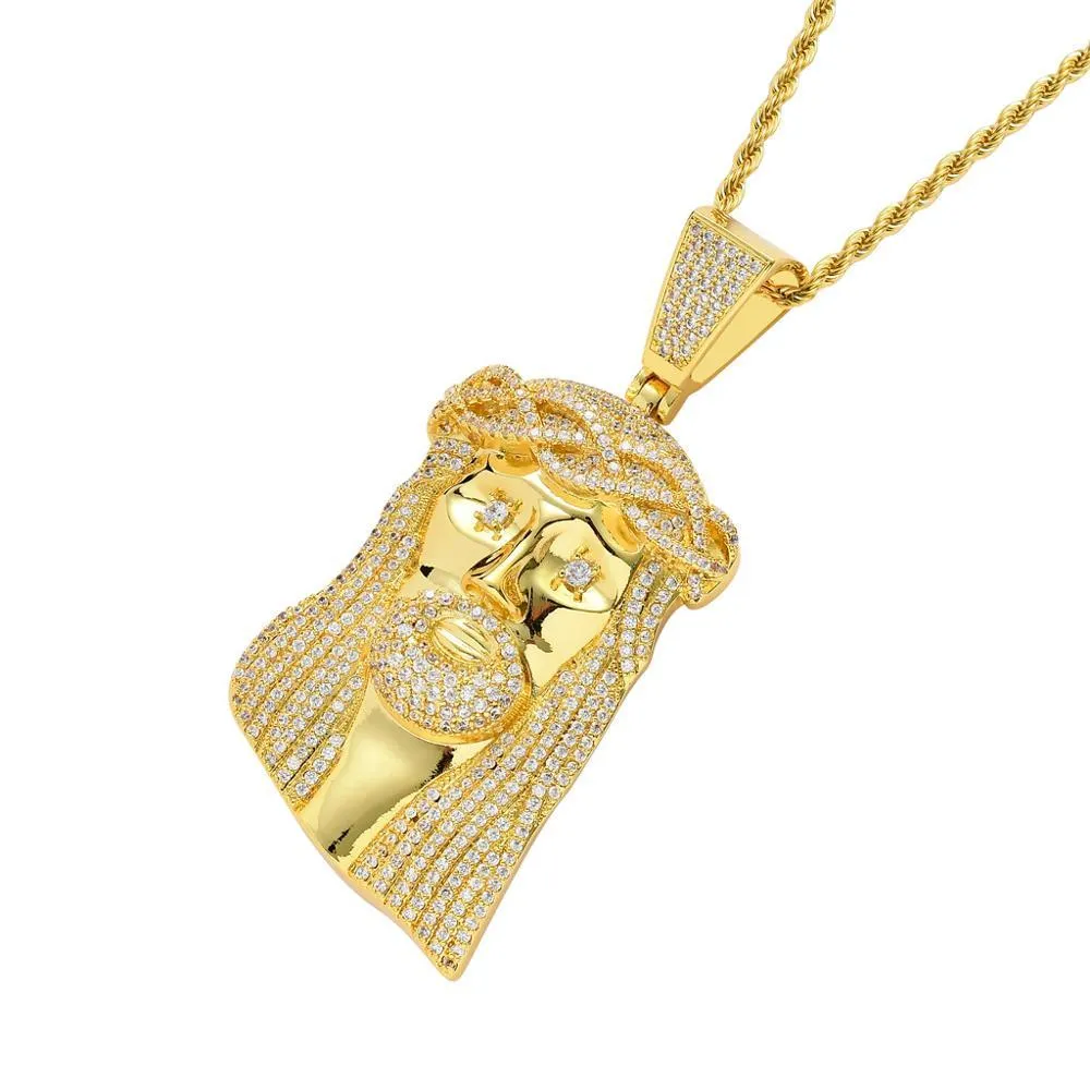 Unisex Iced Out Cz Stone Jesus Corolla Big Pendant Necklace with Chain