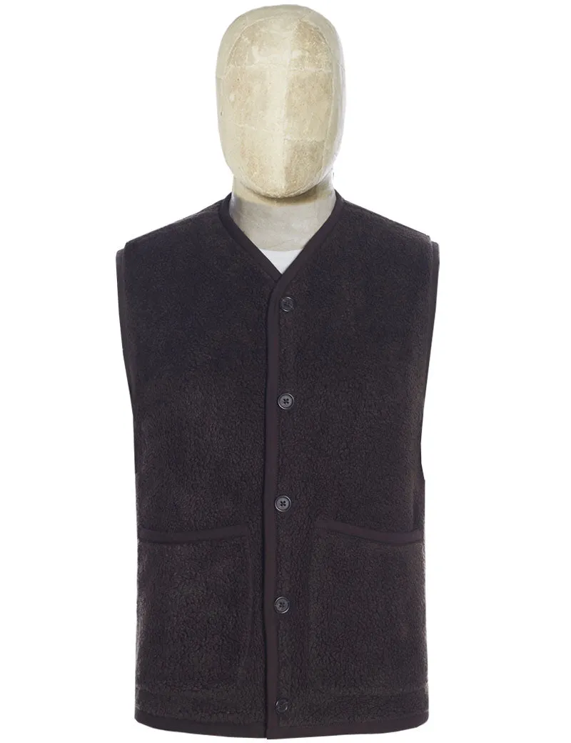 Universal Works Lancaster Gilet Brown Mountain Fleece