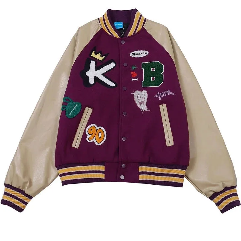 Varsity Jacket with Custom 90s Aesthetic Patching