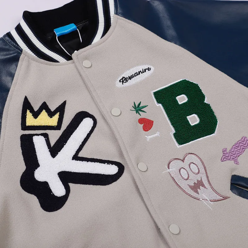 Varsity Jacket with Custom 90s Aesthetic Patching