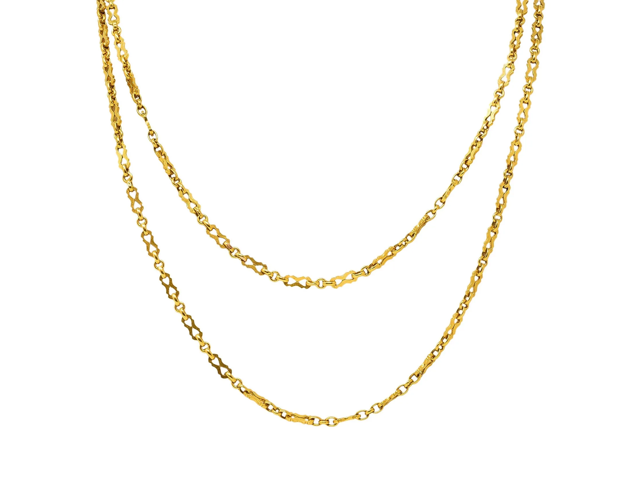 Victorian 18 Karat Yellow Gold Unisex 56 Inch Long Chain Necklace