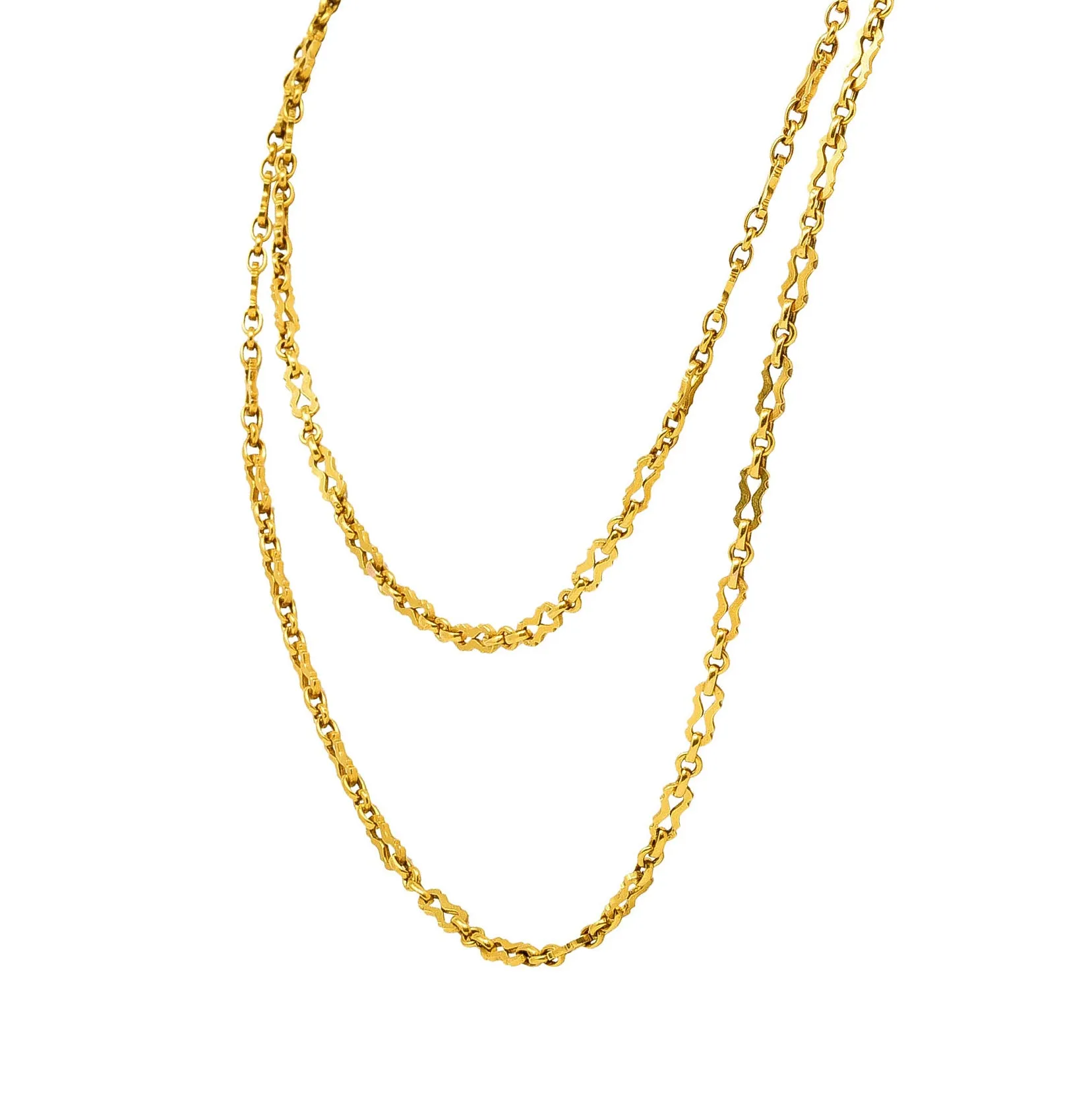 Victorian 18 Karat Yellow Gold Unisex 56 Inch Long Chain Necklace