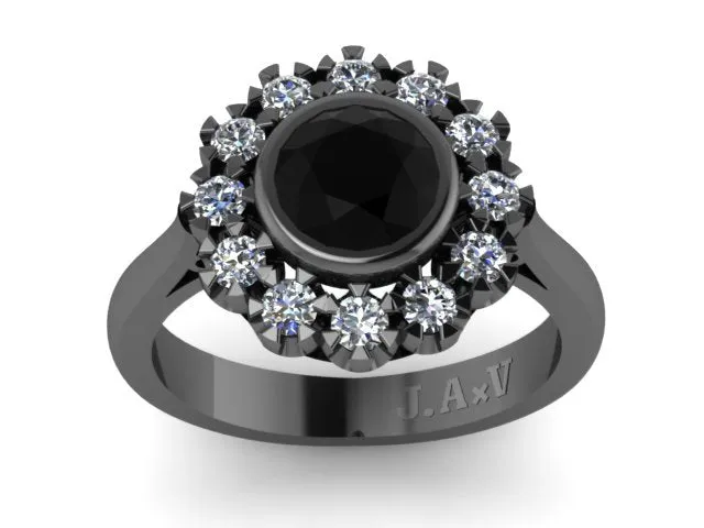 Victorian Engagement Ring Diamond Vintage Engagement 14K Black Gold Wedding Ring with 6mm Round Natural Black Diamond Unique Gem