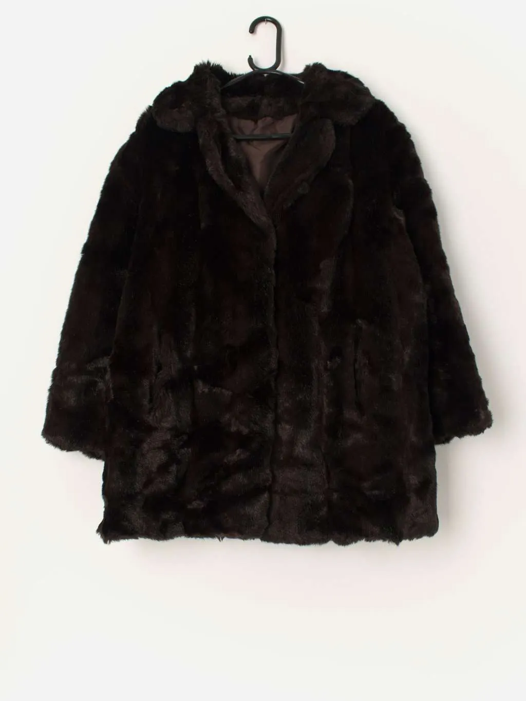 Vintage faux fur jacket in dark brown/black – Medium