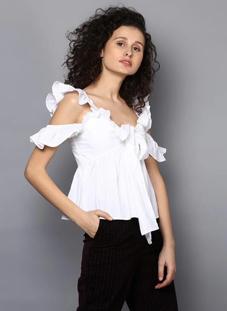 White Frill top with Front Knot