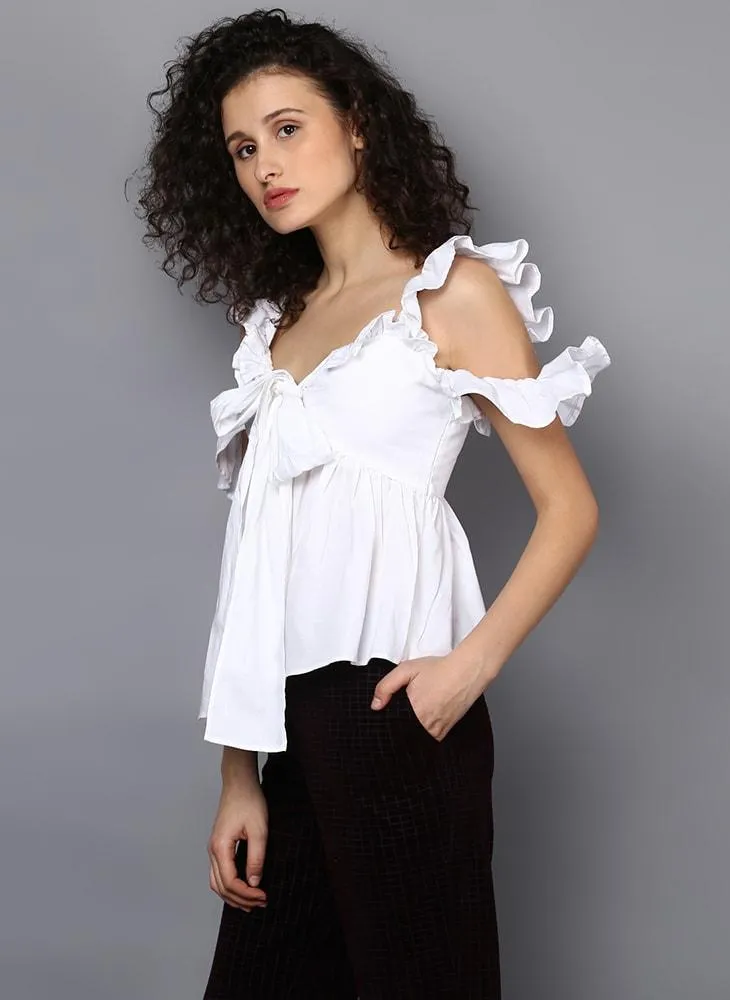 White Frill top with Front Knot