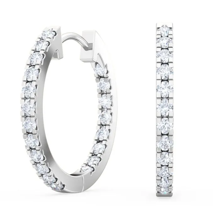 White Gold Inside Outside Diamond Hoops