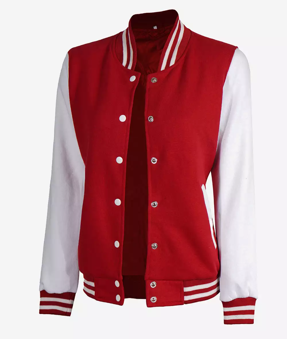 Women's Red Letterman Jacket with White Sleeves - College Varsity Jacket