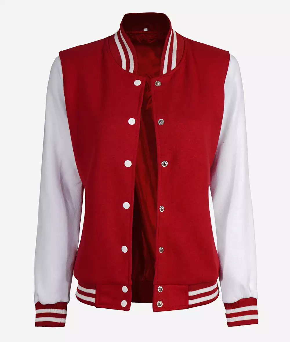 Women's Red Letterman Jacket with White Sleeves - College Varsity Jacket