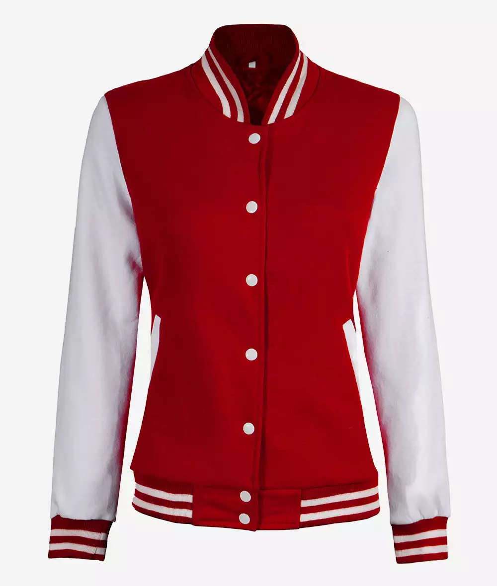 Women's Red Letterman Jacket with White Sleeves - College Varsity Jacket