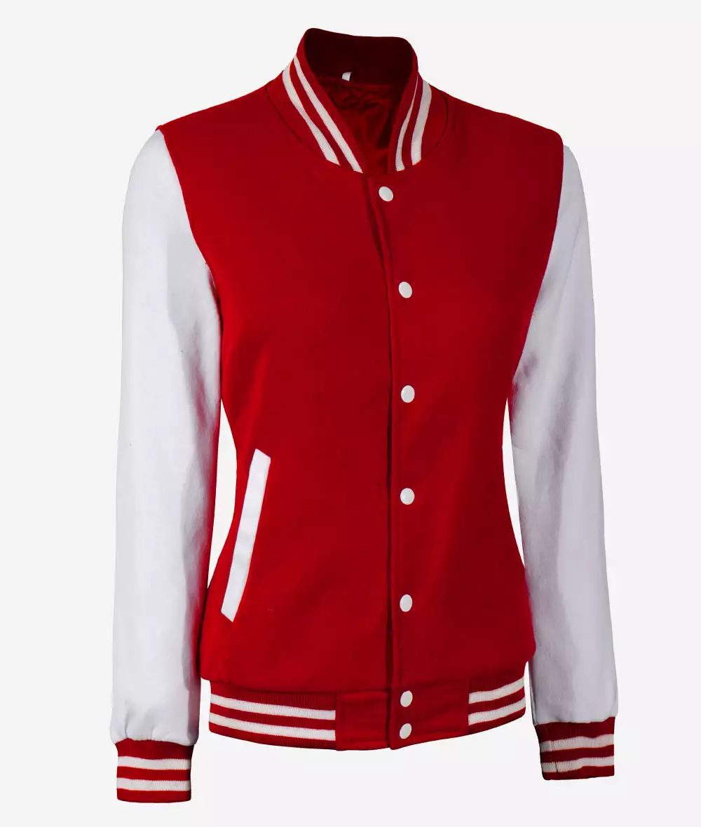 Women's Red Letterman Jacket with White Sleeves - College Varsity Jacket