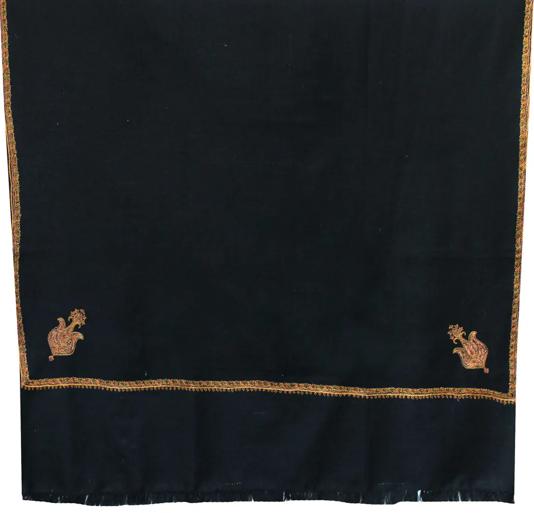 Women's Wool Indian Shawl Hand Embroidered Gift (Black)