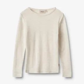 Wool T-Shirt L/S Alfie - eggshell melange