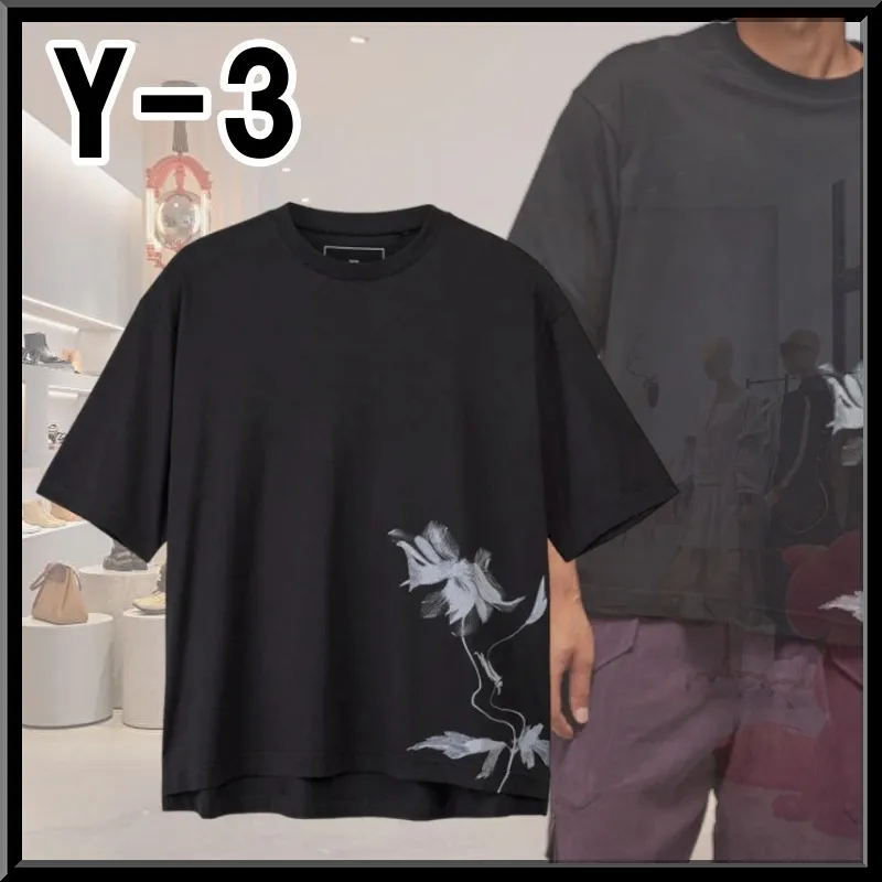 Y-3  |Crew Neck Flower Patterns Unisex Street Style Plain Cotton